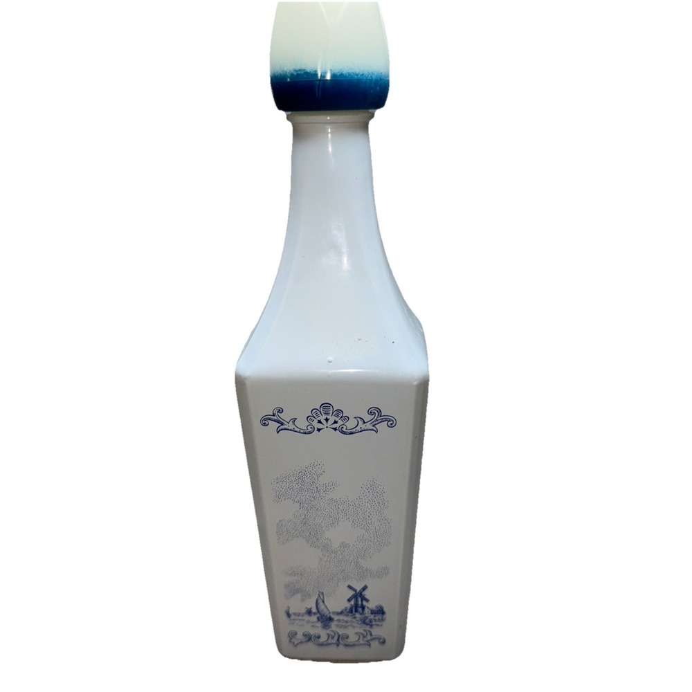 Vintage Vandermint Liquor White & Blue Decanter Bottle w/ blue & white tulip lid